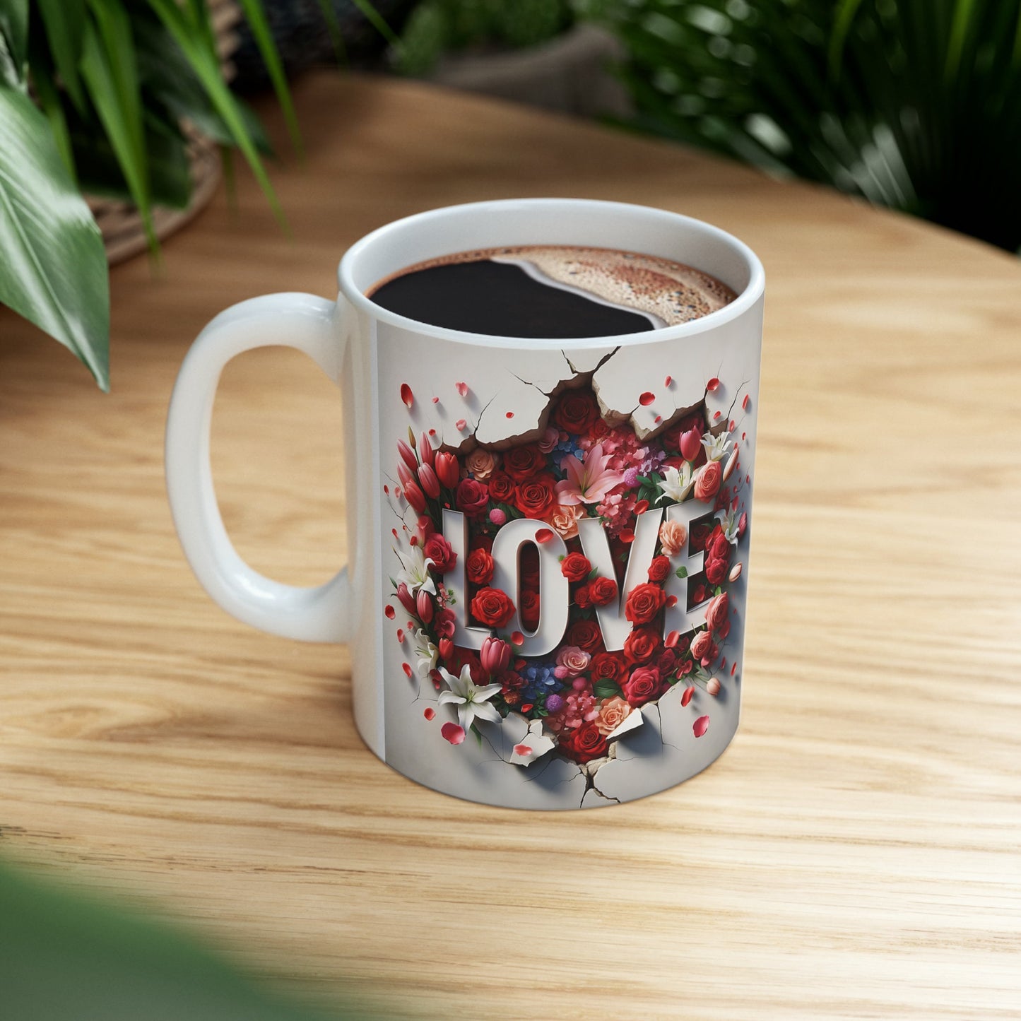 Ceramic Mug, 11oz, Love Momma 3D Love colorful floral everday modern day Mothers gift two side design  beverage home office drinking cup
