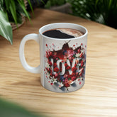 Ceramic Mug, 11oz, Love Momma 3D Love colorful floral everday modern day Mothers gift two side design  beverage home office drinking cup The Aurora Touch