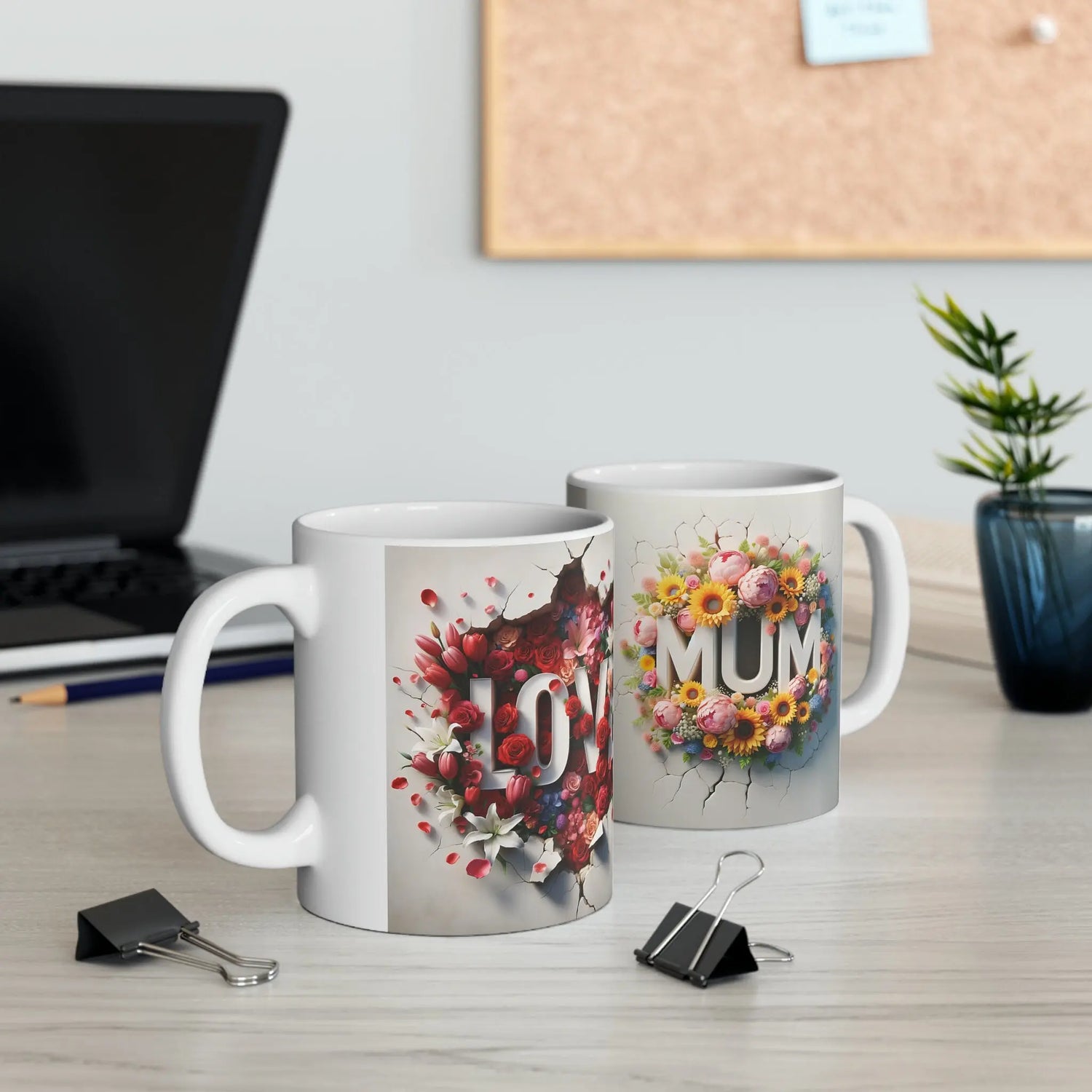 Ceramic Mug, 11oz, 3D Floral MUM sunny bright unique vibrant two sided print coffee tea beverage cup great gift The Aurora Touch