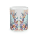 Ceramic Mug, 11oz, Pastel Easter Mug, 3D Bunny eggs coffee mug, adorable springtime designs, artistic easter gift