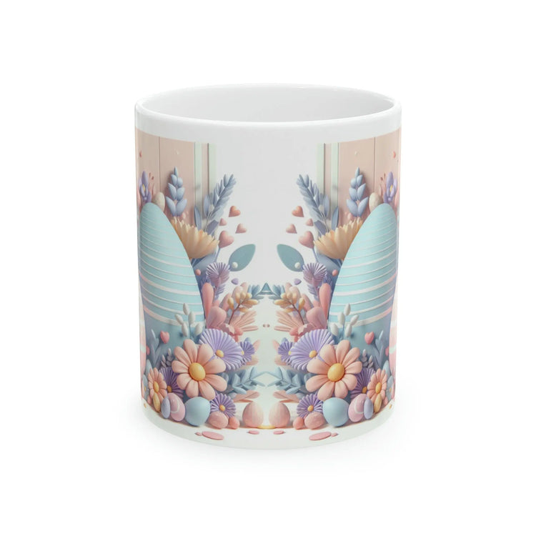 Ceramic Mug, 11oz, Pastel Easter Mug, 3D Bunny eggs coffee mug, adorable springtime designs, artistic easter gift