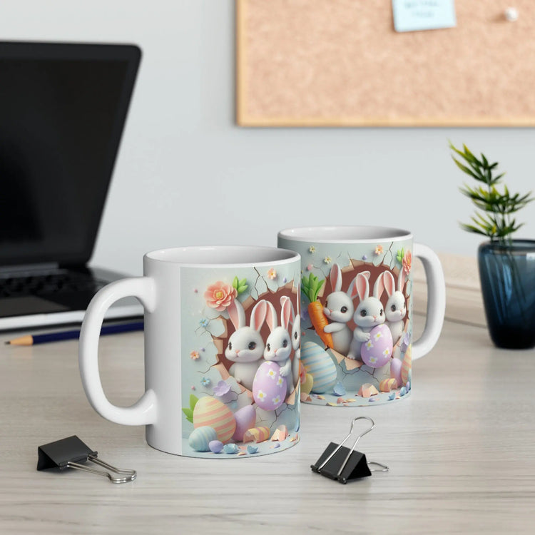 Ceramic Mug, 11oz, 3D Bunny Easter Mug, Decorative Spring tea cup, Easter Holiday Design, adorable Mom gift, Kitchen decor