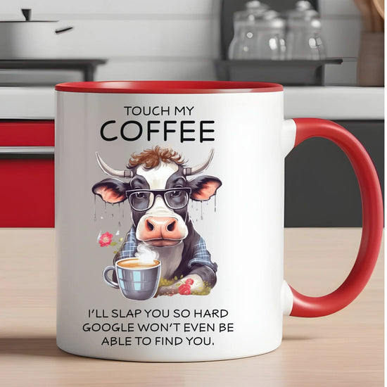Colorful Mugs, 11oz, Funny sarcastic saying humorous cow print portrait kitchen decor coffee hot tea cup silly gift The Aurora Touch