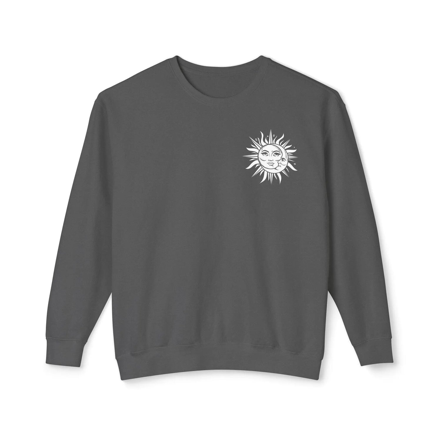 Unisex Lightweight Crewneck Sweatshirt, Sun Moon Tarot soft cozy casual everyday jeans celestial psychic realm inspired jean sweatshirt