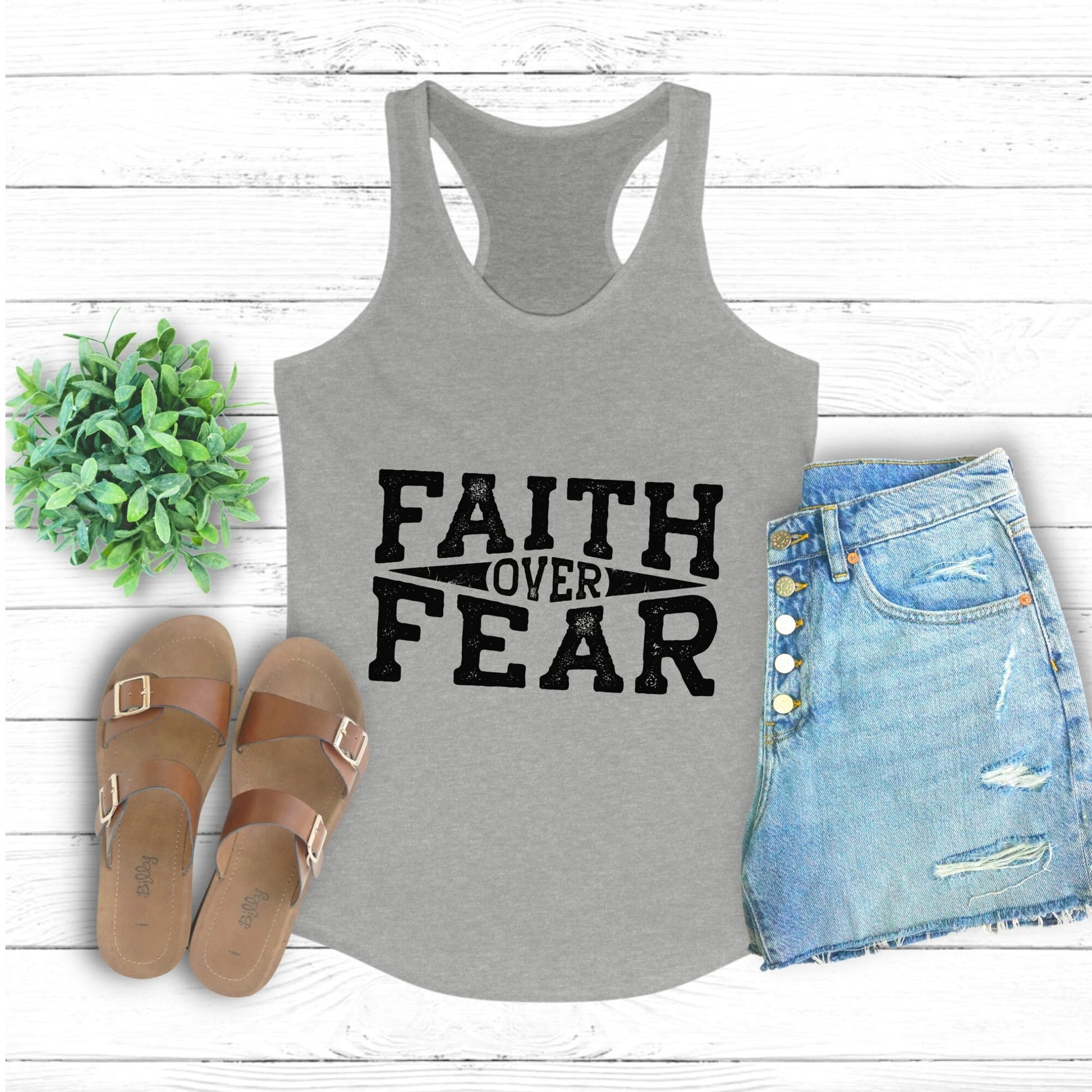 Women's positive tank top, Women faith over fear strong independent female positive message girl summer casual jeans shorts daily shirt