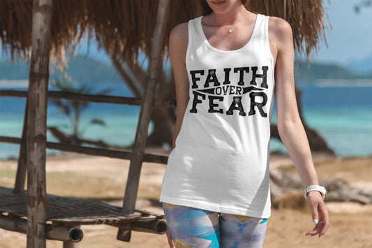 Women&#39;s positive tank top, Women faith over fear strong independent female positive message girl summer casual jeans shorts daily shirt