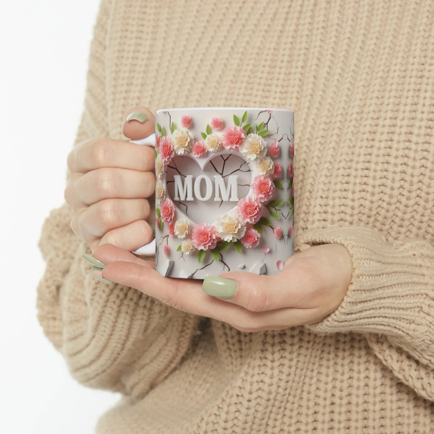 Ceramic Mug, 11oz, 3D Mom pastel color flower pretty BPA and lead free Mother&