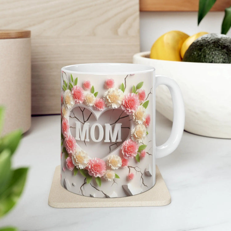 Ceramic Mug, 11oz, 3D Mom pastel color flower pretty BPA and lead free Mother&