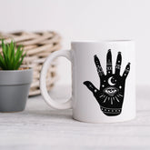Celestial Ceramic Mug 11oz | Moon on Hand Astrological Design | Mystical & Lucky Coffee Tea Cup | Psychic Kitchen Mug | Celestial Coffee Mug The Aurora Touch