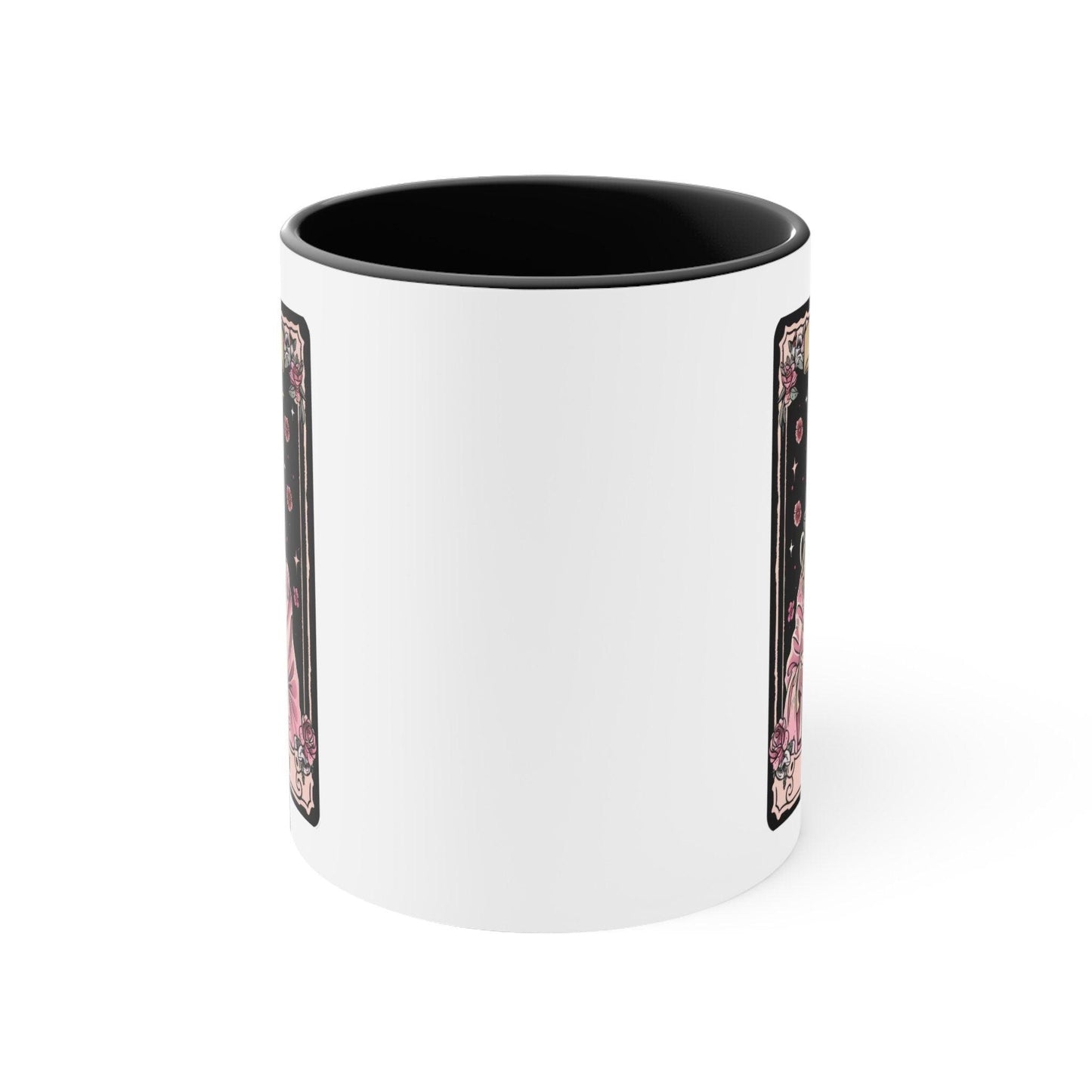 Accent Coffee Mug, 11oz, Mom Tarot Coffee psychic card Momma Day beverage Skeleton pink black tea novelty gift mug