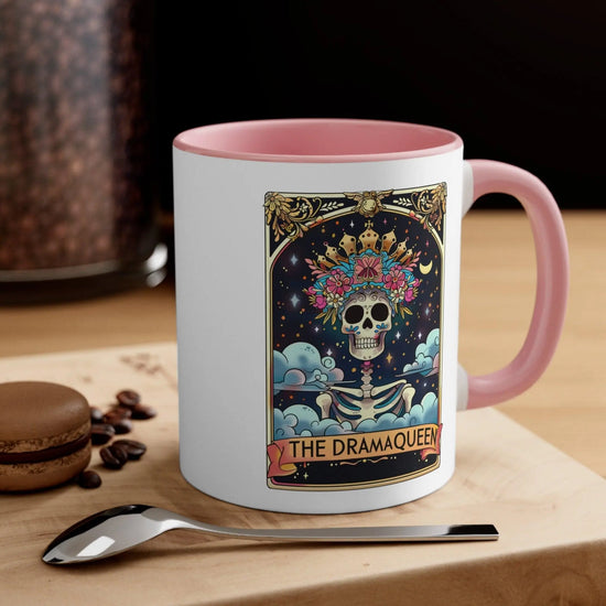 Accent Coffee Mug, The drama queen tarot skeleton funny mystical fortune art portrait coffee hot tea everyday beverage cup The Aurora Touch