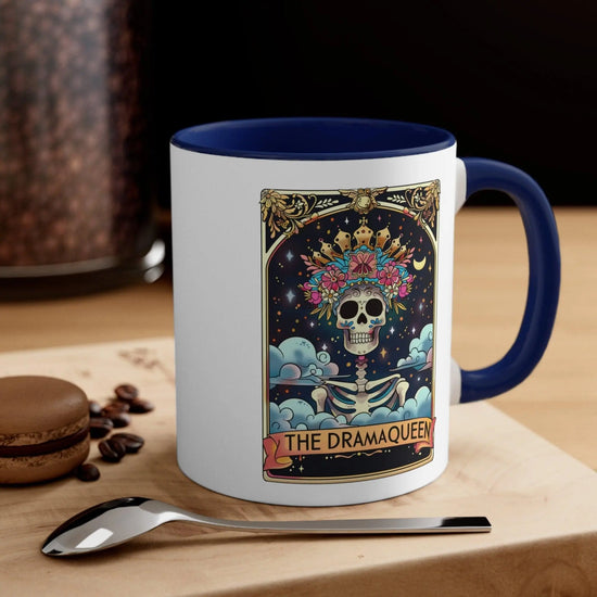 Accent Coffee Mug, The drama queen tarot skeleton funny mystical fortune art portrait coffee hot tea everyday beverage cup The Aurora Touch
