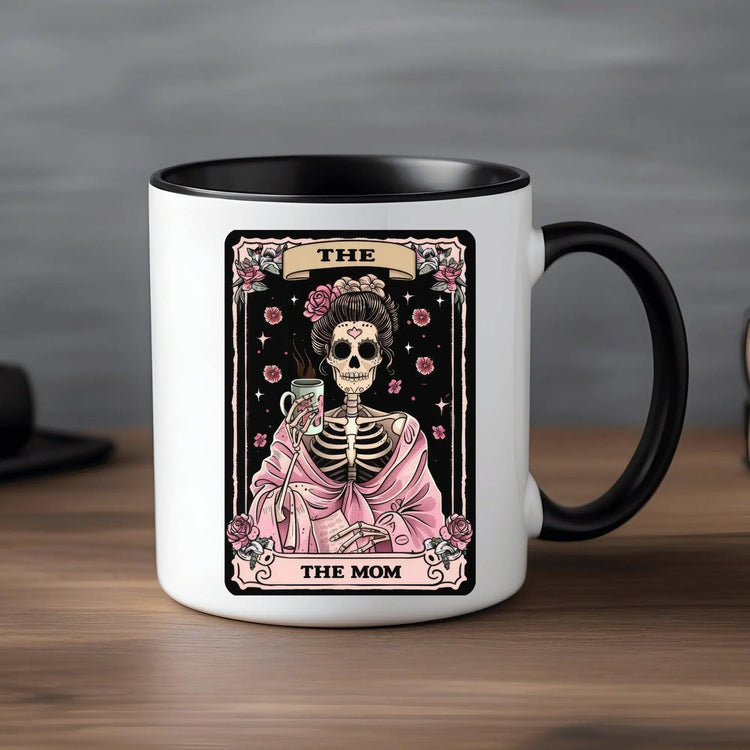 Accent Coffee Mug, 11oz, Mom Tarot Coffee psychic card Momma Day beverage Skeleton pink black tea novelty gift mug The Aurora Touch