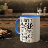 Colorful Mugs, 11oz, Humorous Hot mess Mom Life saying casual 2 tone coffee tea hot cocoa novelty funny cup great gift The Aurora Touch