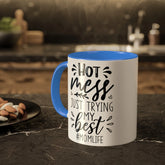 Colorful Mugs, 11oz, Humorous Hot mess Mom Life saying casual 2 tone coffee tea hot cocoa novelty funny cup great gift