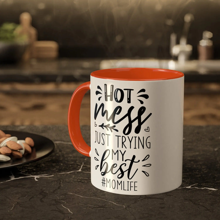 Colorful Mugs, 11oz, Humorous Hot mess Mom Life saying casual 2 tone coffee tea hot cocoa novelty funny cup great gift The Aurora Touch