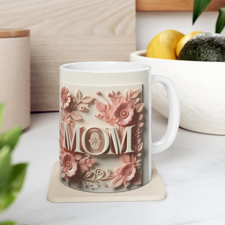 Ceramic Mug, 11oz, Beautiful Mother baby design coffee pastel flower two sided Mom 3D design coffee mug The Aurora Touch