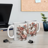 Ceramic Mug, 11oz, Beautiful Mother Child Design pink white floral artistic design baby shower Mother&