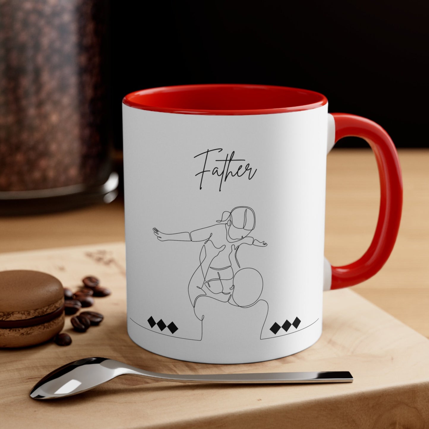 Accent Coffee Mug, 11oz, Father daughter loving portrait 2 tone color drinking beverage cup great gift for Pappa pappi Dad