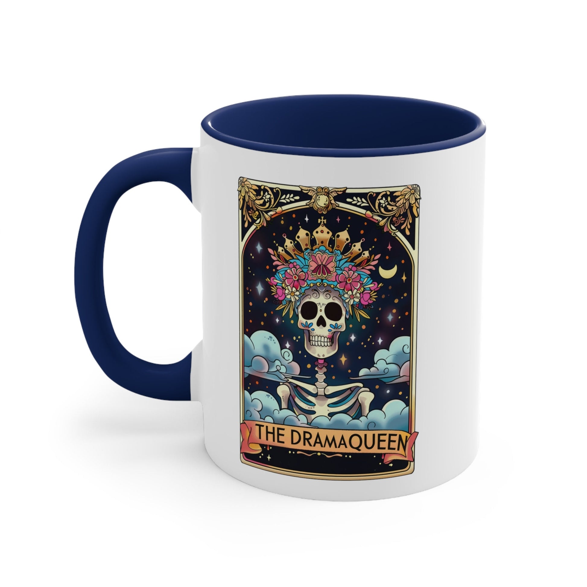 Accent Coffee Mug, The drama queen tarot skeleton funny mystical fortune art portrait coffee hot tea everyday beverage cup
