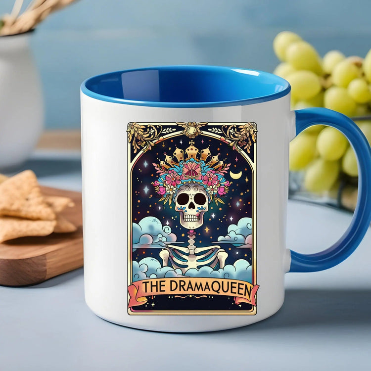 Accent Coffee Mug, The drama queen tarot skeleton funny mystical fortune art portrait coffee hot tea everyday beverage cup The Aurora Touch