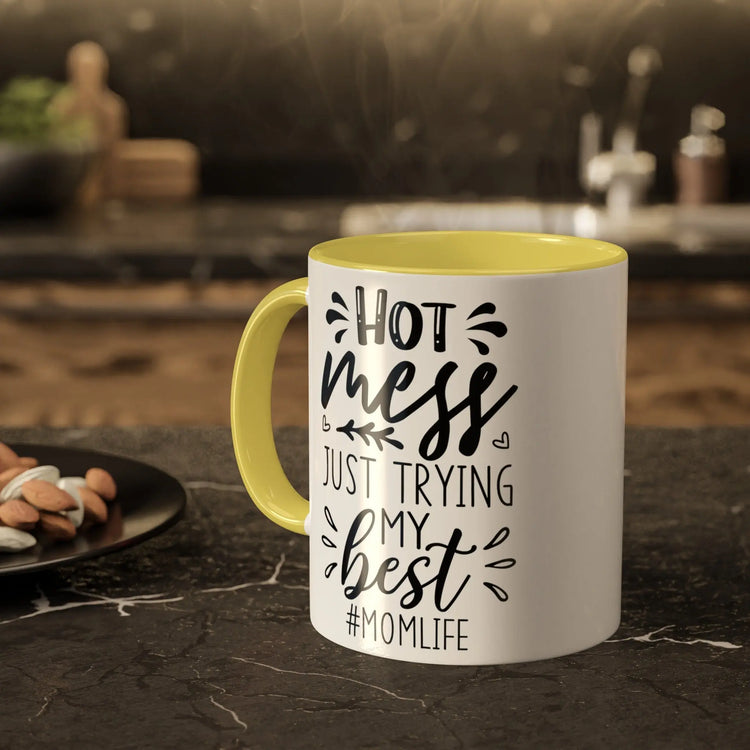 Colorful Mugs, 11oz, Humorous Hot mess Mom Life saying casual 2 tone coffee tea hot cocoa novelty funny cup great gift
