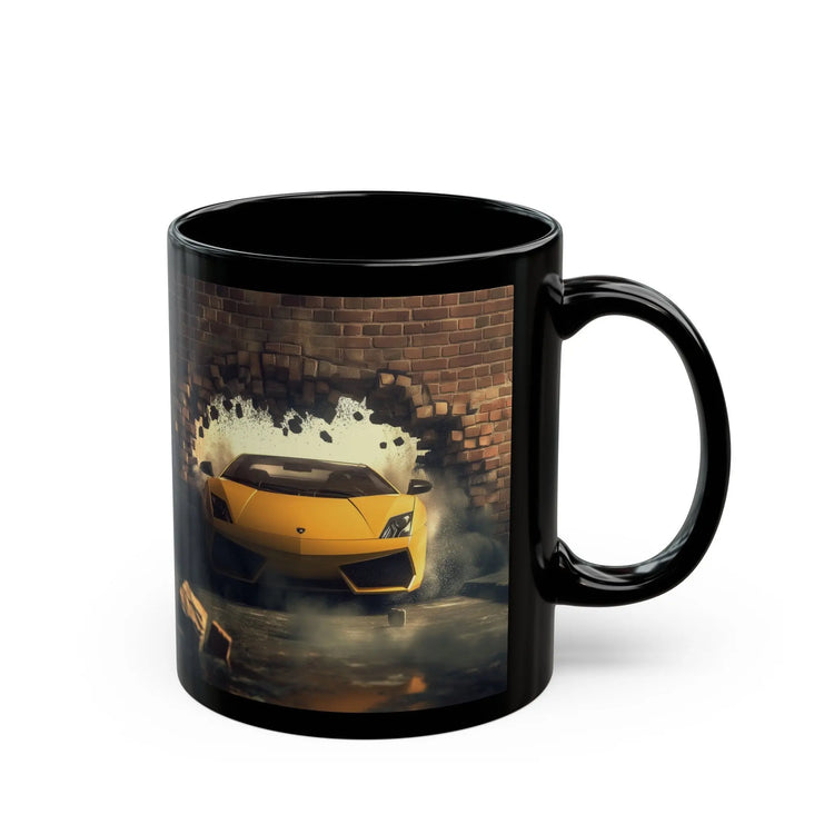 Black Mug (11oz, 15oz), Yellow Lamborghini exotic luxury fancy car custom portrait art design beverage cup The Aurora Touch