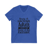 Unisex Jersey Short Sleeve V-Neck Tee, Humorous casual wear, Simple Minimilist Shirt, Cool Light Clothing wear, AllGender Wear