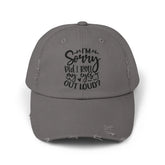 Unisex Distressed Cap, Sarcastic Silly head gear, casual everyday fun wear, Bicycling head cap, Minimilist Humorous gift
