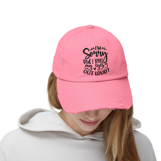 Unisex Distressed Cap, Sarcastic Silly head gear, casual everyday fun wear, Bicycling head cap, Minimilist Humorous gift