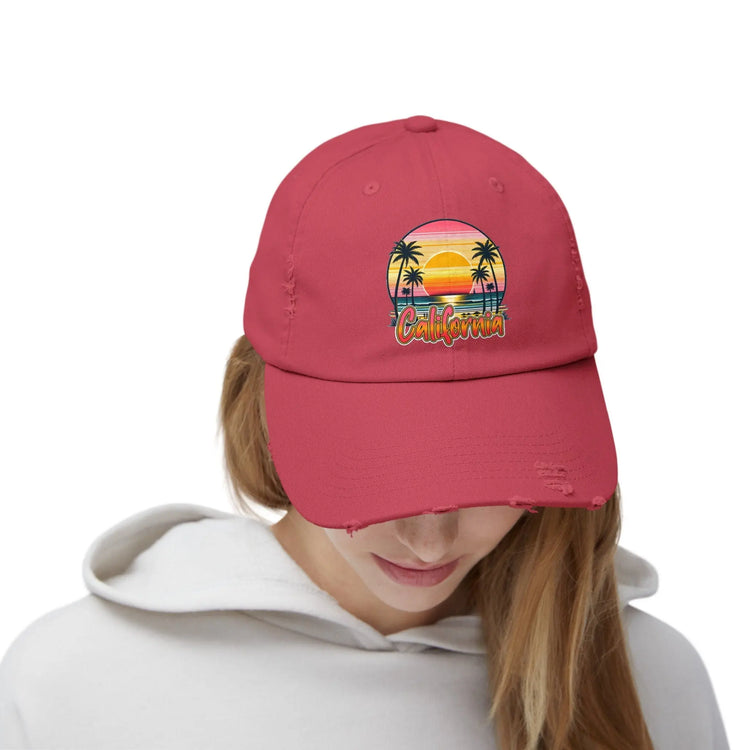 Unisex Distressed Cap, California Summer Beach Day Cap, Casual Tourist Souvenir hat, Everday casual baseball cap, memorable gift
