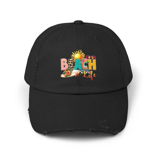 Unisex Distressed Cap, Beach Life Casual Cap, Everyday Simple Casual laid back Beach Wear, everyday hat
