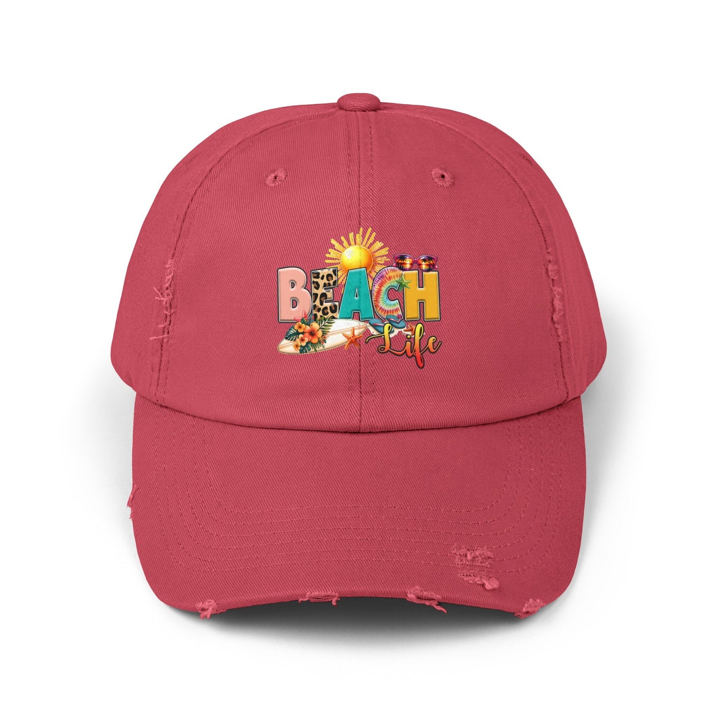 Unisex Distressed Cap, Beach Life Casual Cap, Everyday Simple Casual laid back Beach Wear, everyday hat