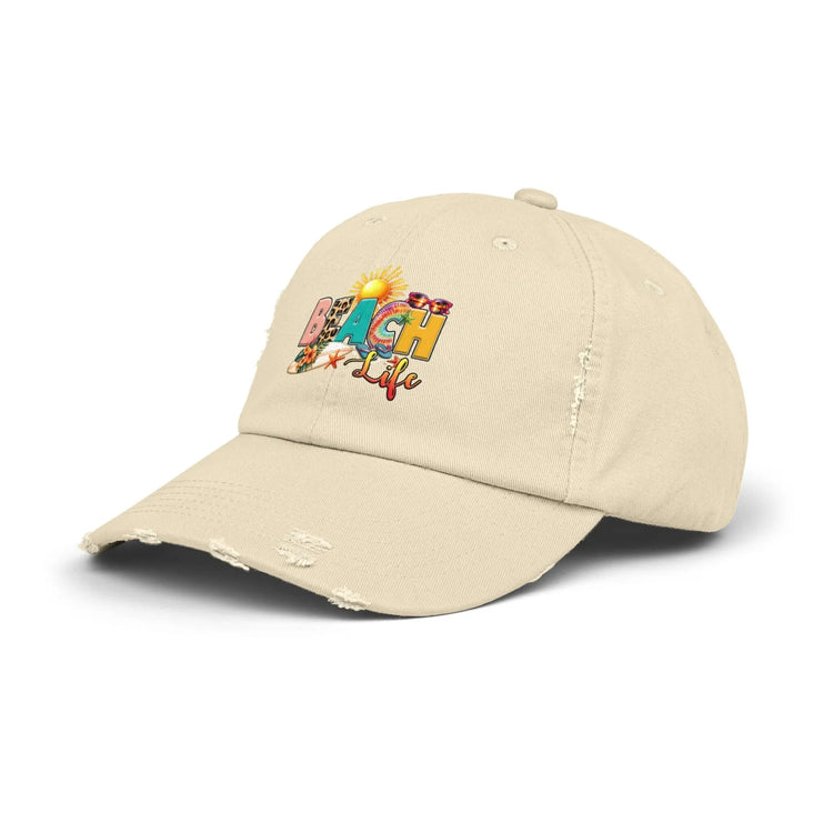 Unisex Distressed Cap, Beach Life Casual Cap, Everyday Simple Casual laid back Beach Wear, everyday hat