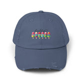 Unisex Distressed Cap, hello summer novelty colorful head cap, daily casual hair cap, Summer Golfing Hat, Everyday casual wear The Aurora Touch