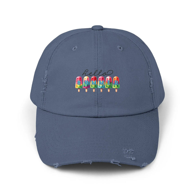 Unisex Distressed Cap, hello summer novelty colorful head cap, daily casual hair cap, Summer Golfing Hat, Everyday casual wear The Aurora Touch