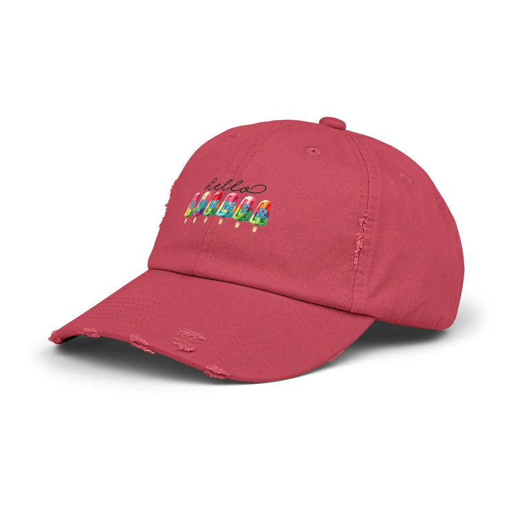 Unisex Distressed Cap, hello summer novelty colorful head cap, daily casual hair cap, Summer Golfing Hat, Everyday casual wear