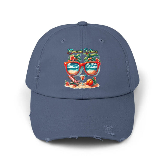 Unisex Distressed Cap, Cool Beach Vibes Casual Summer Laid Back Head cap, Relaxing travel wear, Novelty everyday Golfing hat