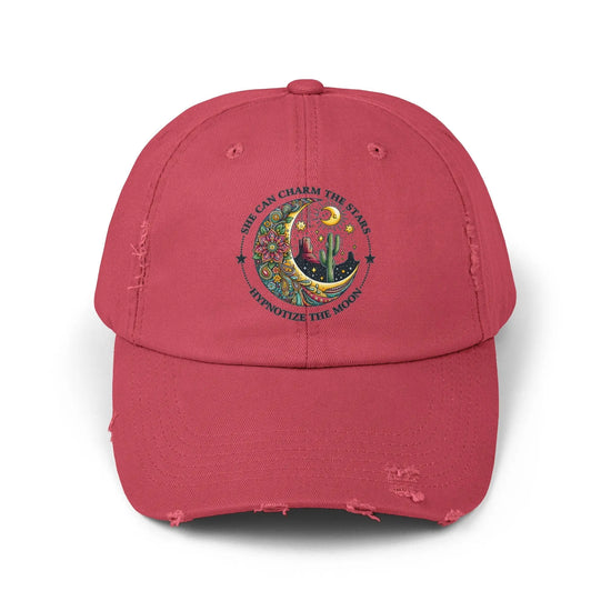 Unisex Distressed Cap, Female empowerment baseball cap, Celestial inspired designed casual hat, great female gift The Aurora Touch