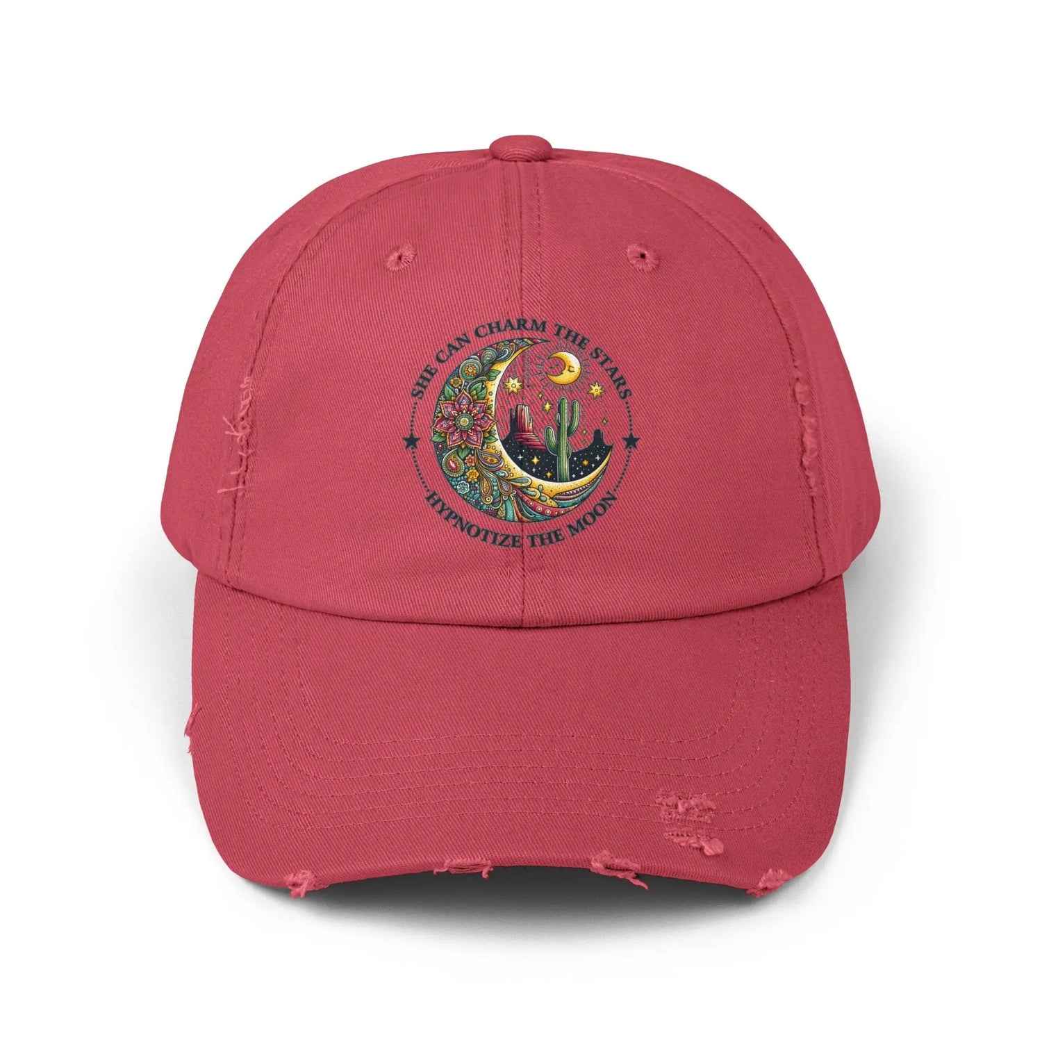 Unisex Distressed Cap, Female empowerment baseball cap, Celestial inspired designed casual hat, great female gift