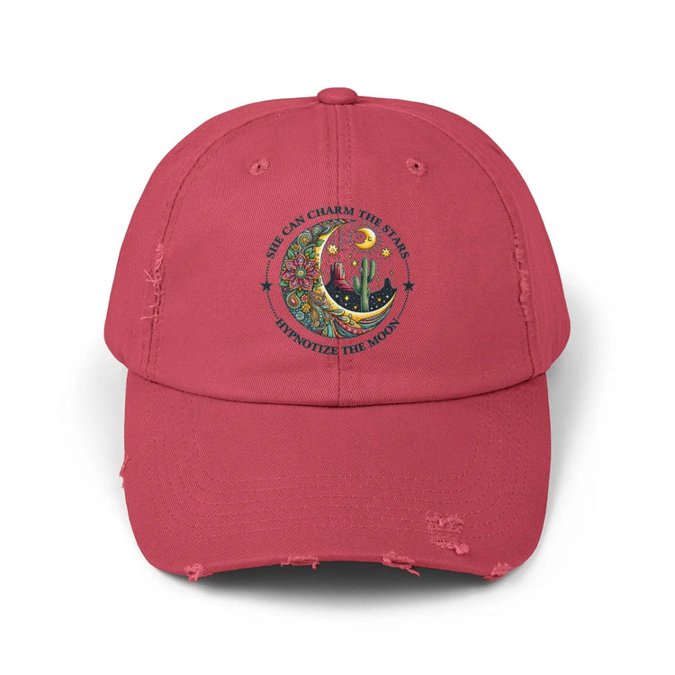 Unisex Distressed Cap, Female empowerment baseball cap, Celestial inspired designed casual hat, great female gift