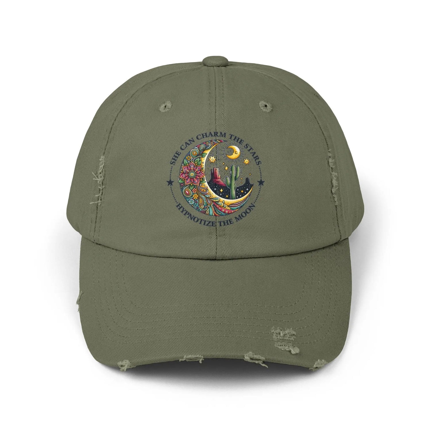 Unisex Distressed Cap, Female empowerment baseball cap, Celestial inspired designed casual hat, great female gift