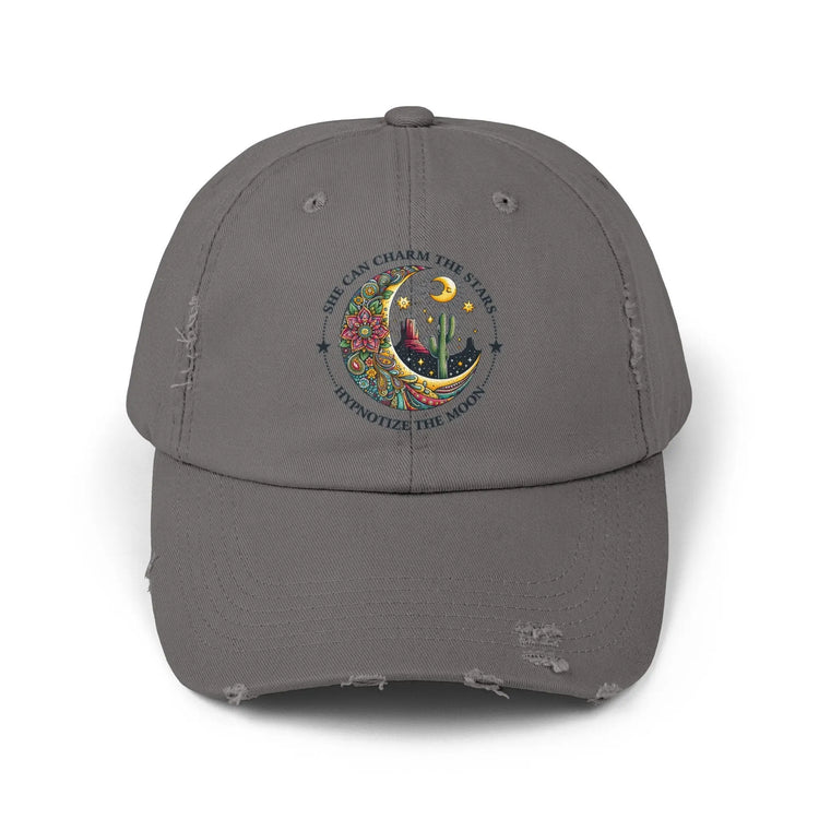 Unisex Distressed Cap, Female empowerment baseball cap, Celestial inspired designed casual hat, great female gift The Aurora Touch