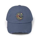 Unisex Distressed Cap, Female empowerment baseball cap, Celestial inspired designed casual hat, great female gift