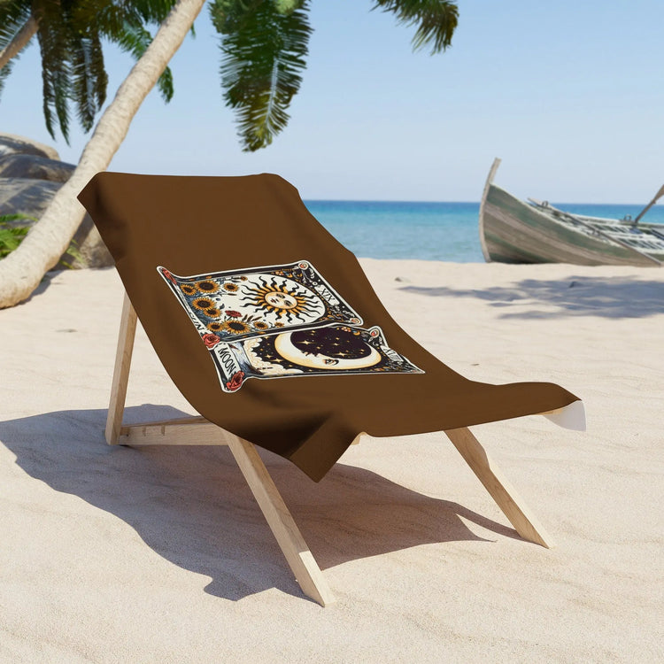 Beach Towel, Brown Celestial Beach Towel, Horoscope Tarot Cards, Great Mystical inspired gift, spiritual inspired gift, Heavy Lush towel The Aurora Touch