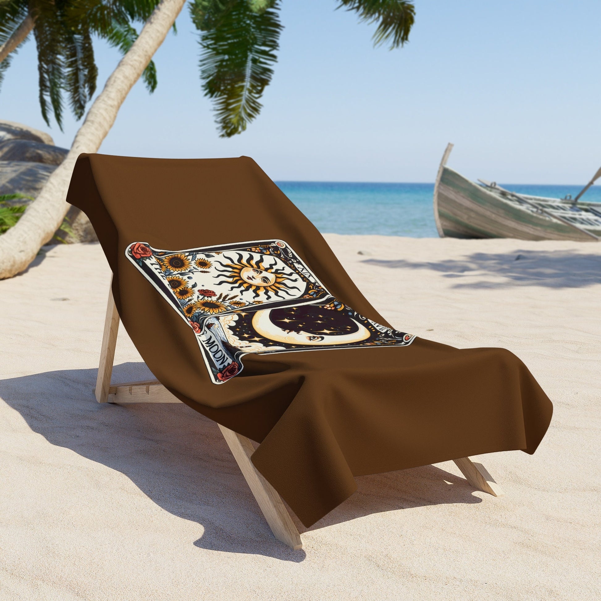 Beach Towel, Brown Celestial Beach Towel, Horoscope Tarot Cards, Great Mystical inspired gift, spiritual inspired gift, Heavy Lush towel