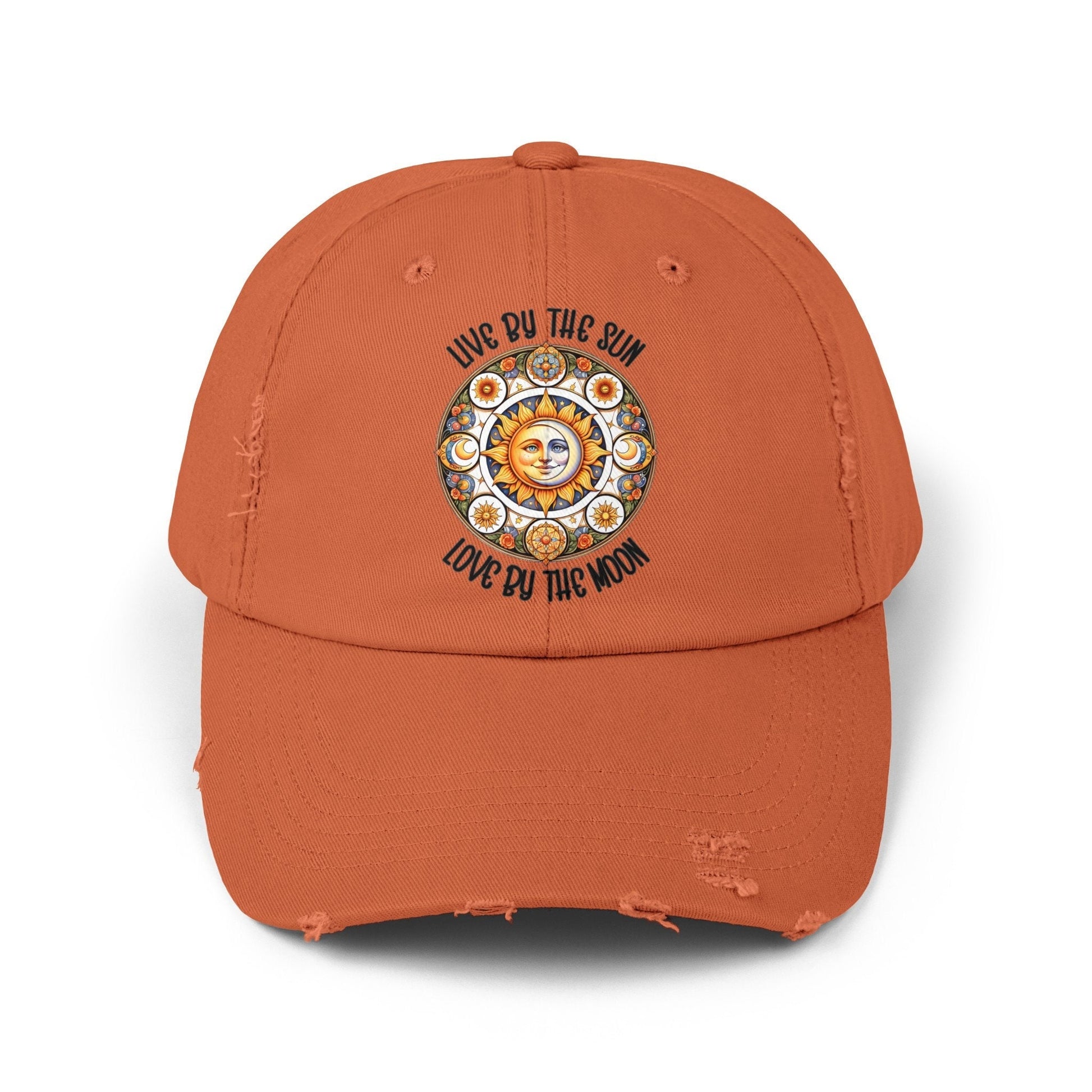 Unisex Distressed Cap, Moon Tarot Inspired designed hat, Celestial designed baseball cap, All Gender baseball hat, Stylish everyday wear