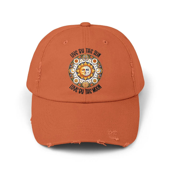 Unisex Distressed Cap, Moon Tarot Inspired designed hat, Celestial designed baseball cap, All Gender baseball hat, Stylish everyday wear