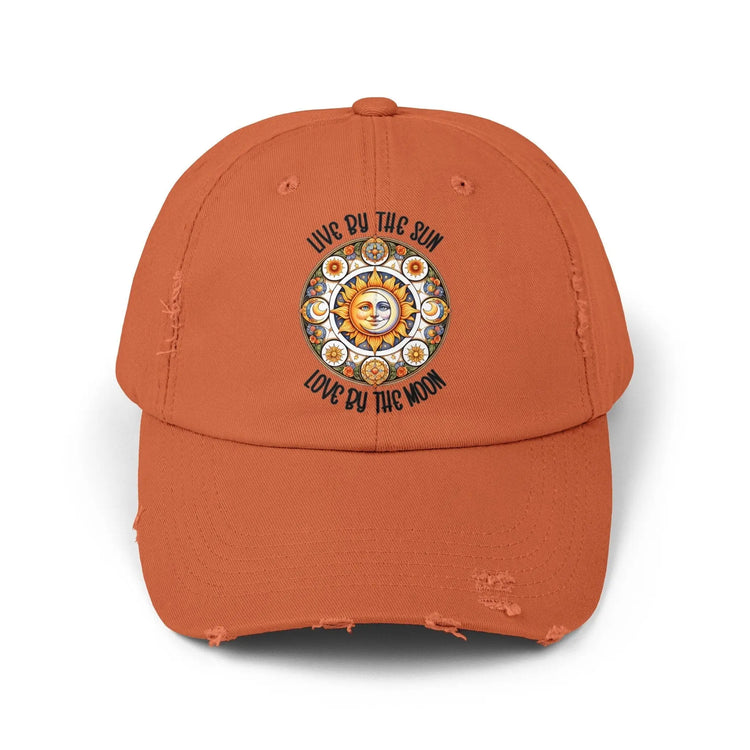 Unisex Distressed Cap, Moon Tarot Inspired designed hat, Celestial designed baseball cap, All Gender baseball hat, Stylish everyday wear