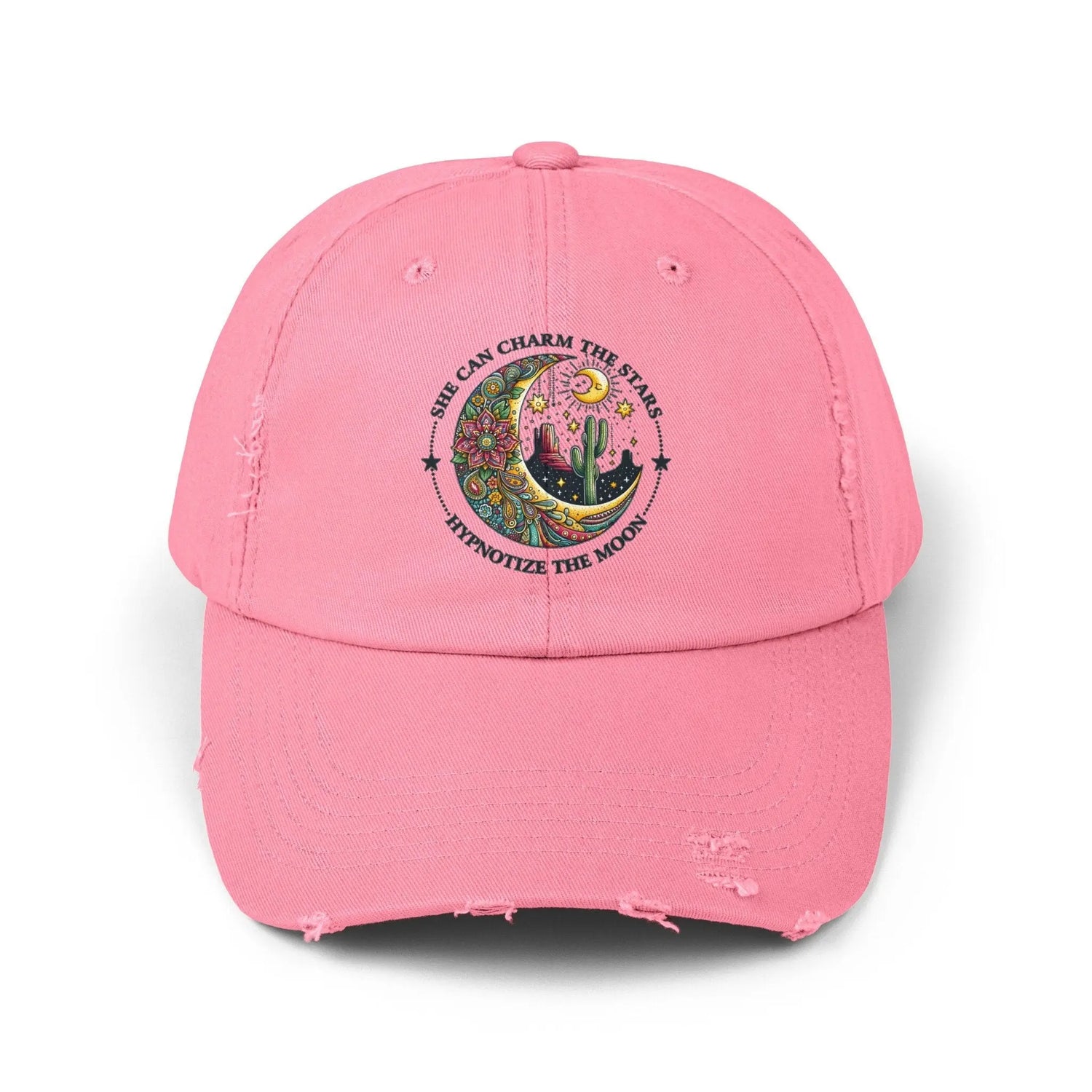 Unisex Distressed Cap, Female empowerment baseball cap, Celestial inspired designed casual hat, great female gift